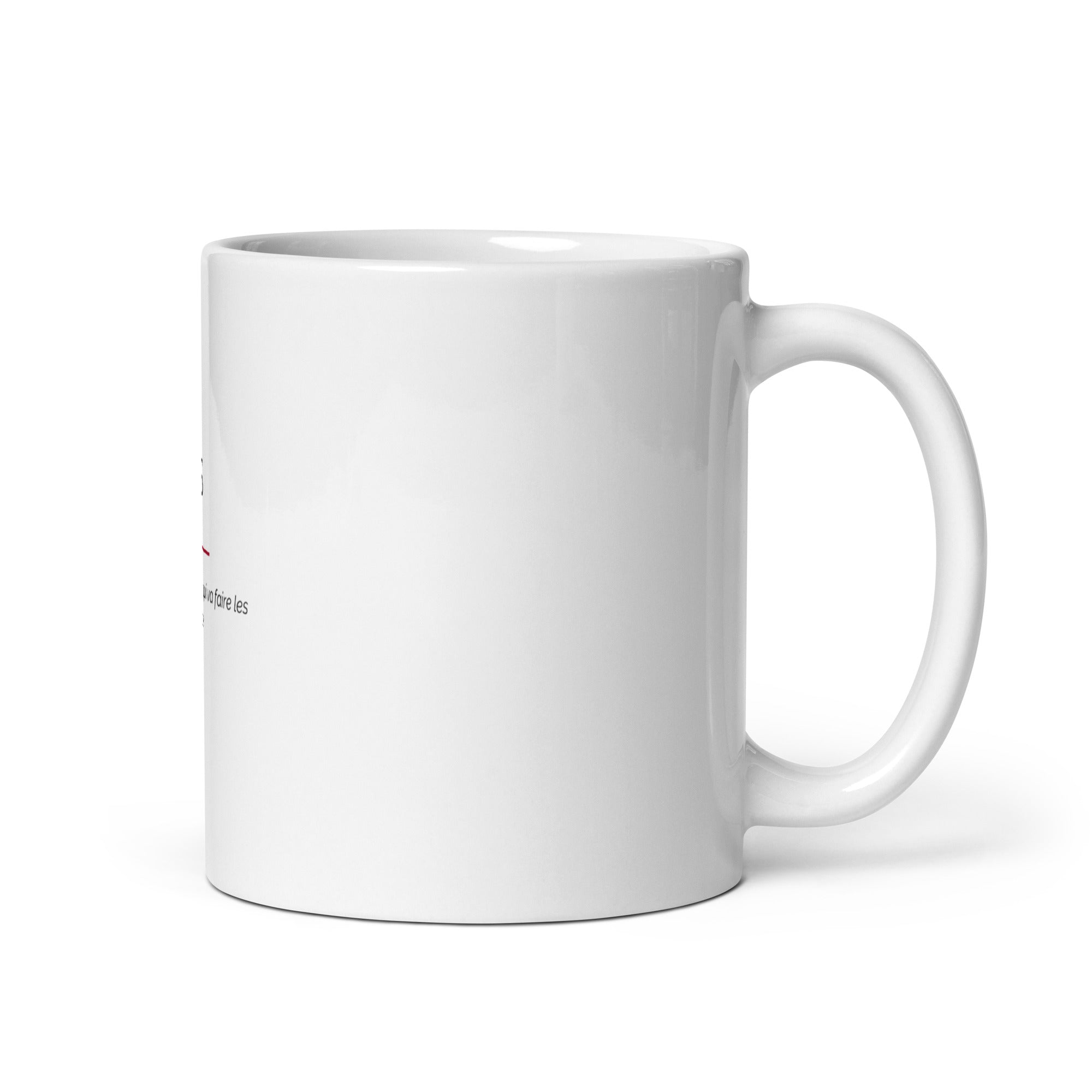 Mug humoristique 'Héros', vue droite. Idéal pour ceux qui osent faire les courses sans liste.